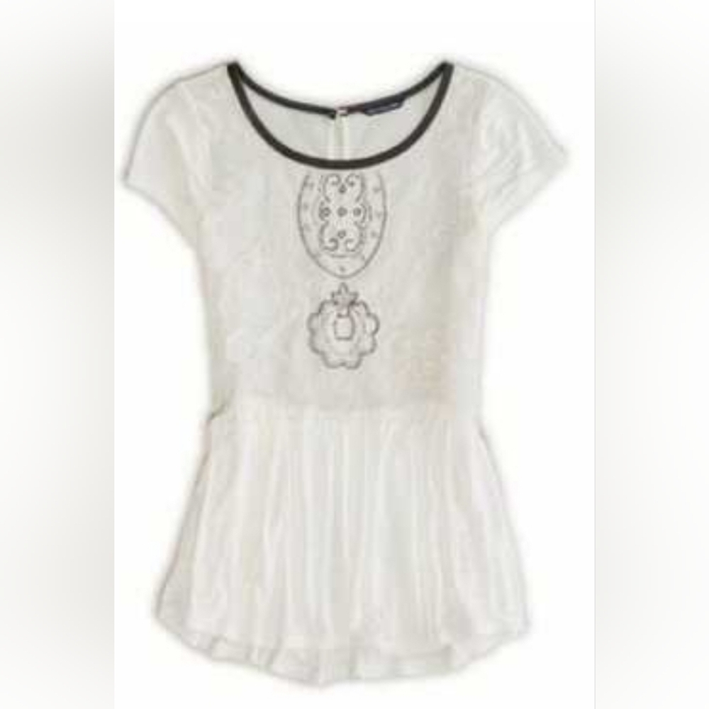 American Eagle White Lace Peplum Blouse | Size Medium